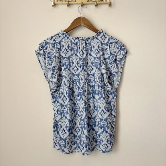 Melissa Nepton Ikat Print Tie Neck Sleeveless Blouse Small Blue - Picture 4 of 7